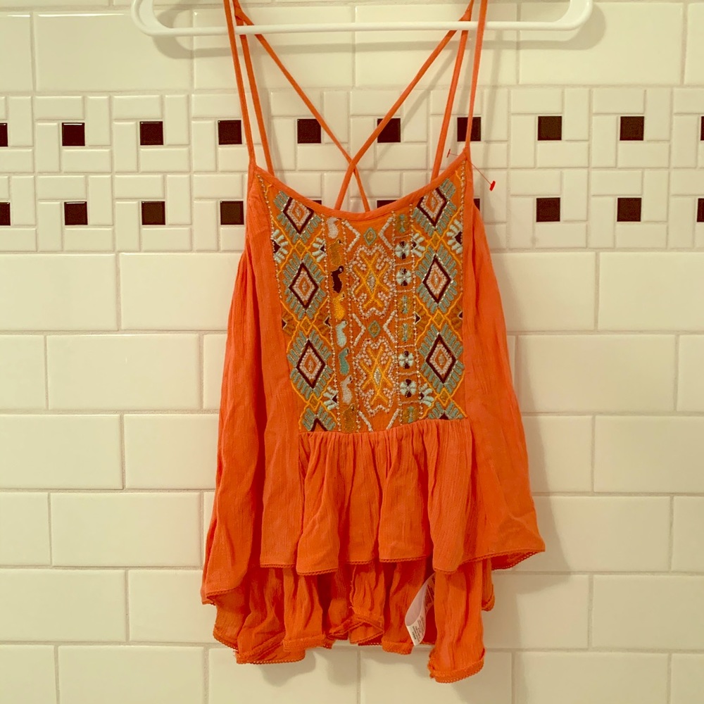 UO ECOTE strappy back flowy tank top embroidered